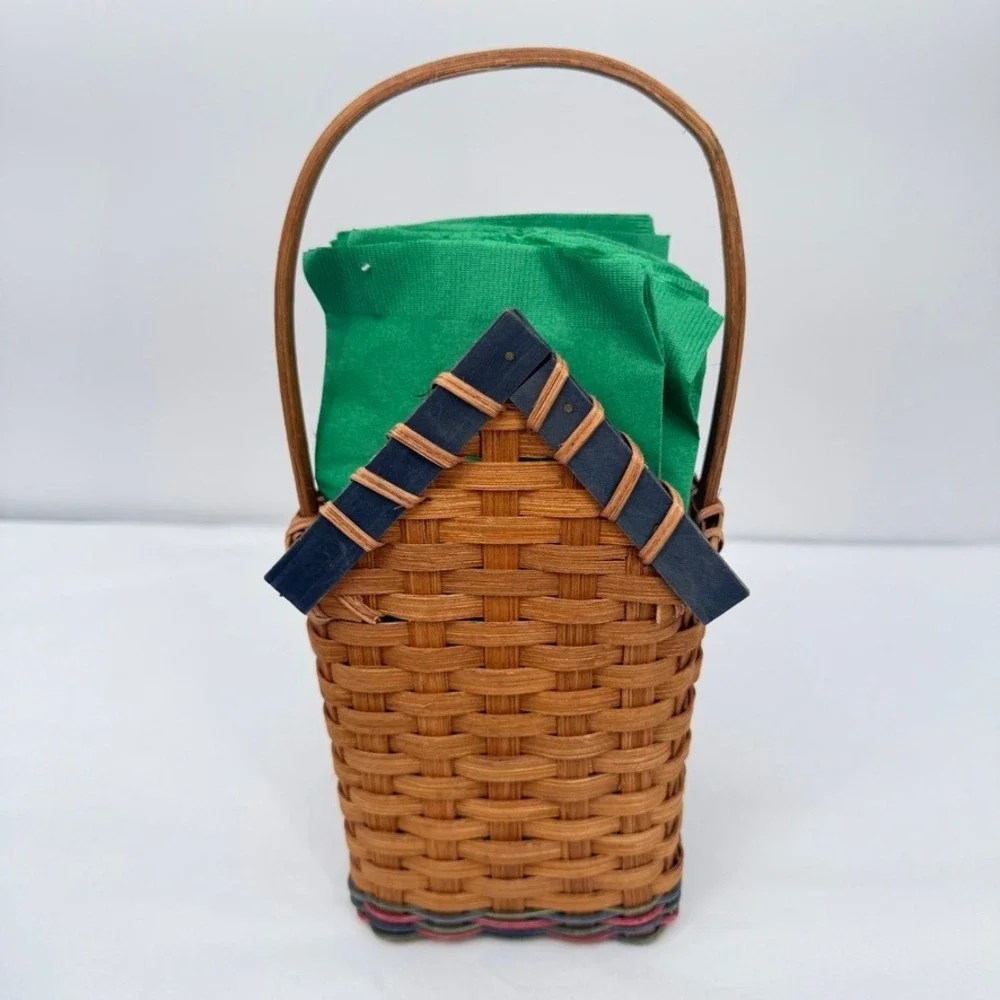 Napkin Holder Basket w/ Handle Bless This Nest Birdhouse Woven Country Decor